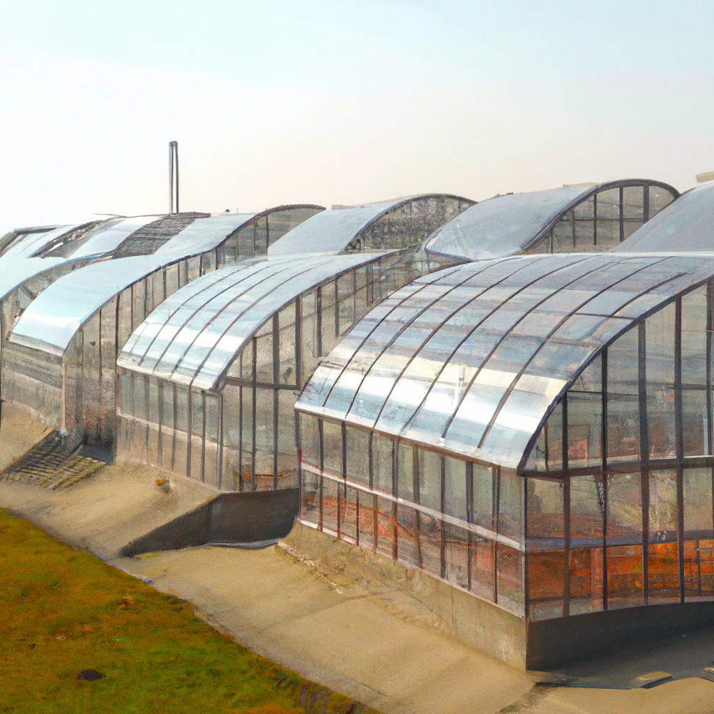 Many green houses where veggies and plants are growing
