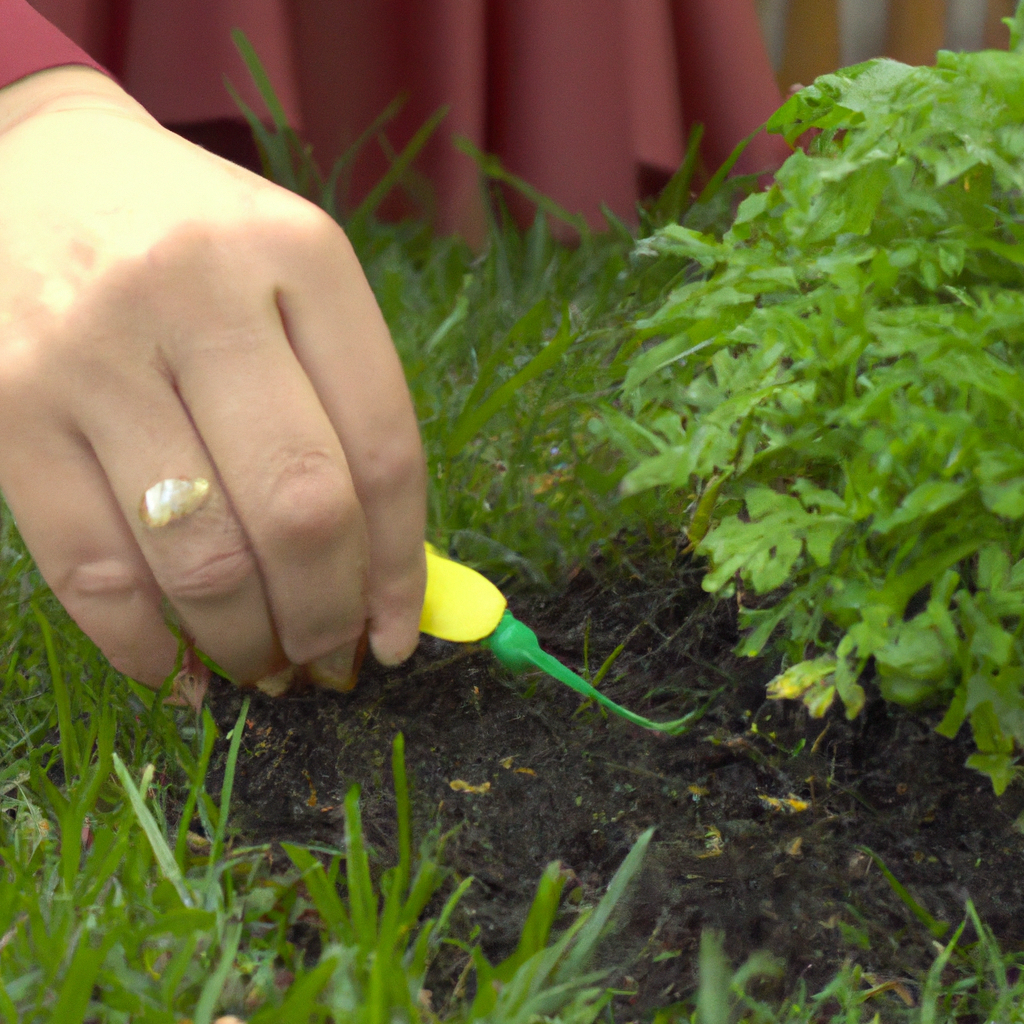 Woman is using chemicals to get rid of pests in her garden