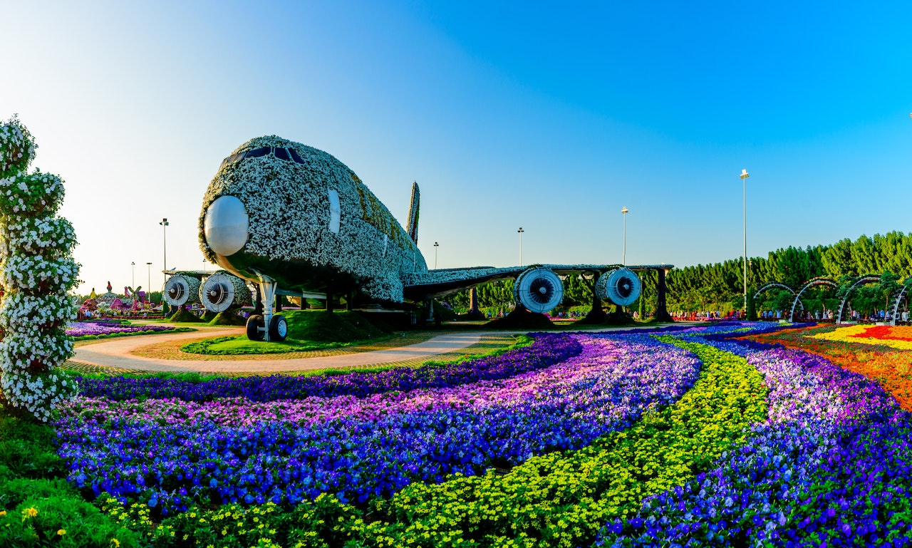 Famous garden with an airplane